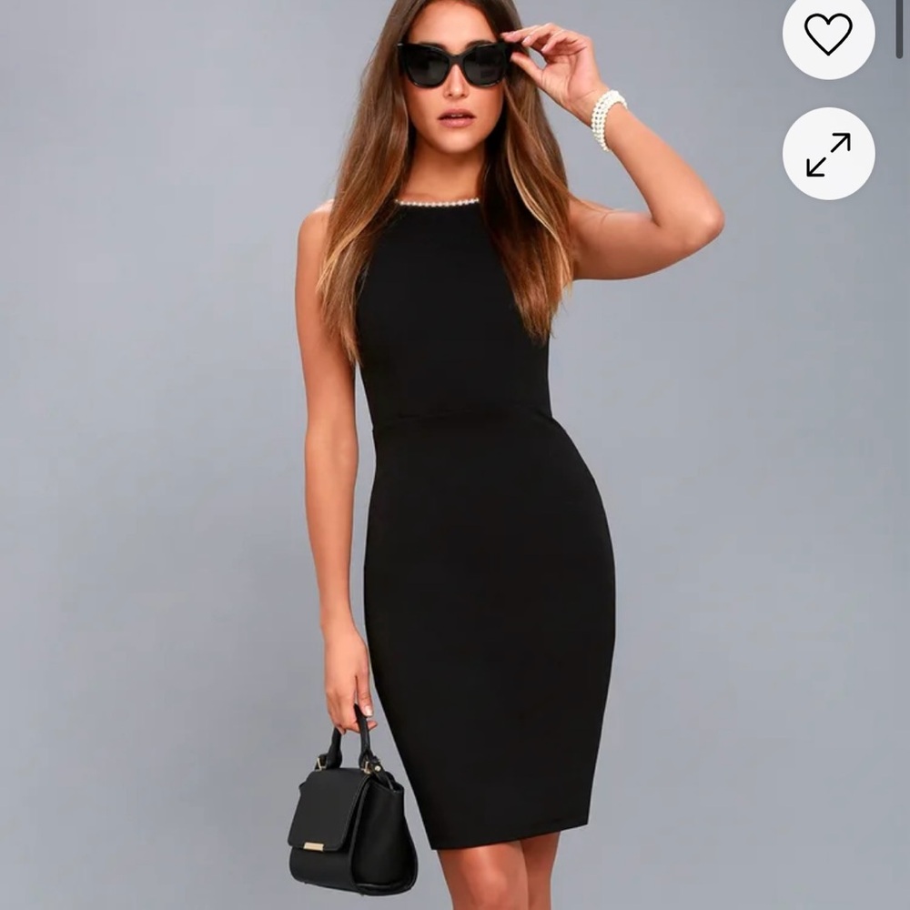 Lulus Classy Lady Black Pearl Bodycon Midi Dress.